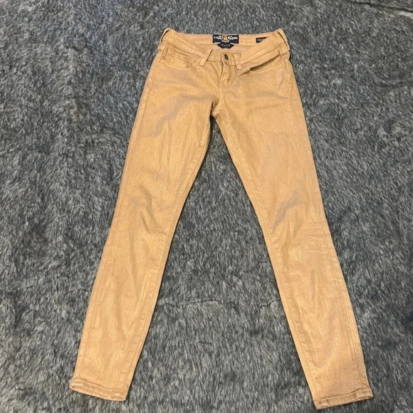 Lucky Braid Charlie Skinny Metallic  Gold jeans Sz 0 - Picture 11 of 14